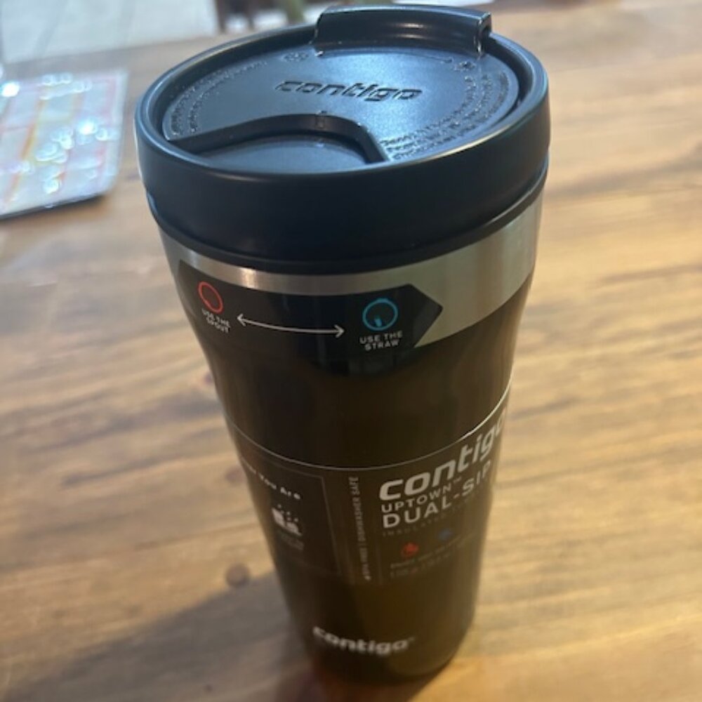 Contigo Uptown Dual-Sip Stainless Steel Tumbler with Straw in Black, 18 fl oz.